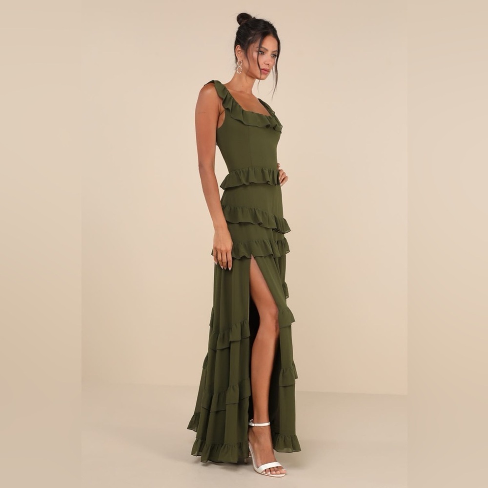 Lulus Compelling Romantic Olive Green Ruffled Tiered Maxi
Dress - Picture 3 of 5